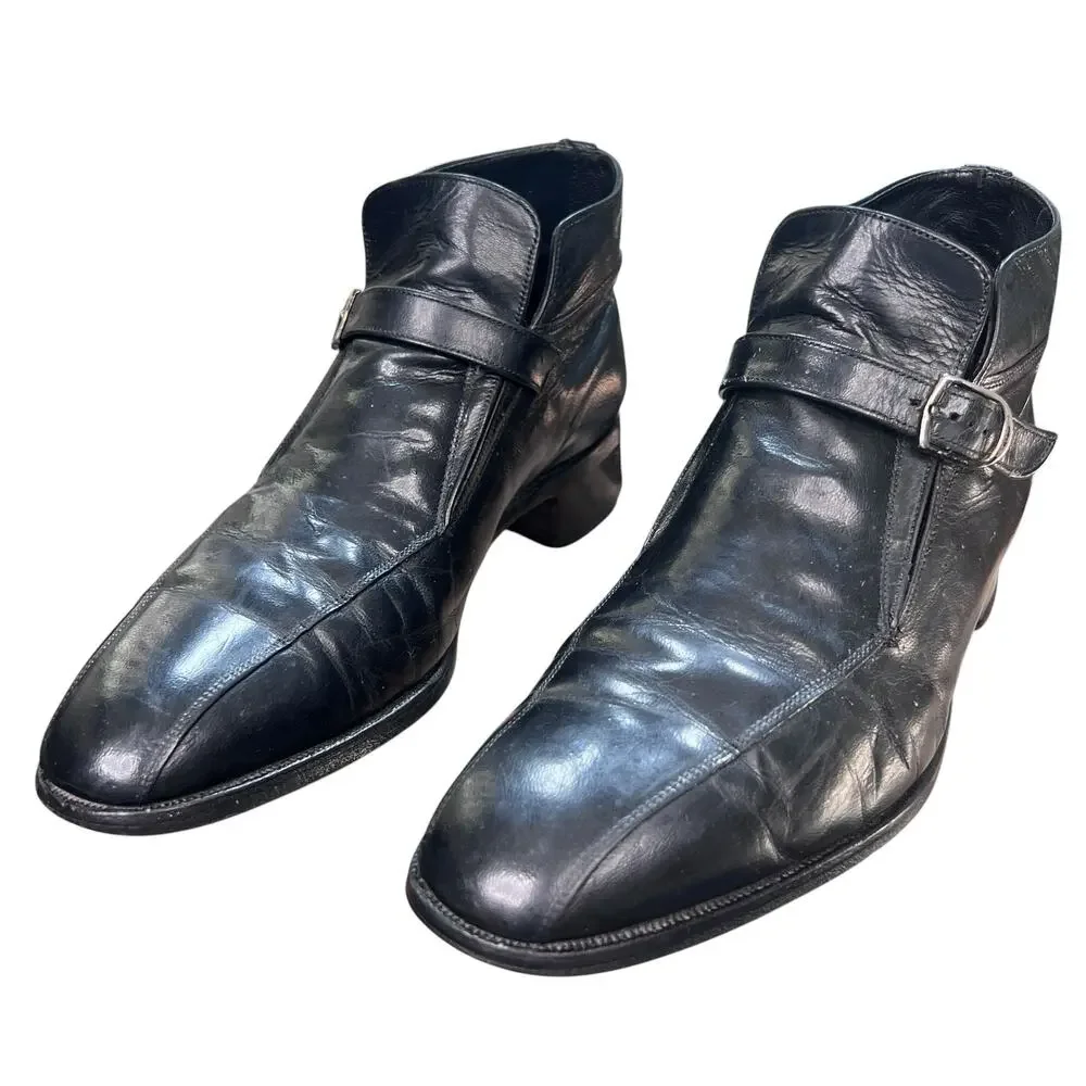 Vintage 70’s Florsheim Imperial Men's Black Leather Monk Strap Boots Size 9.5 D